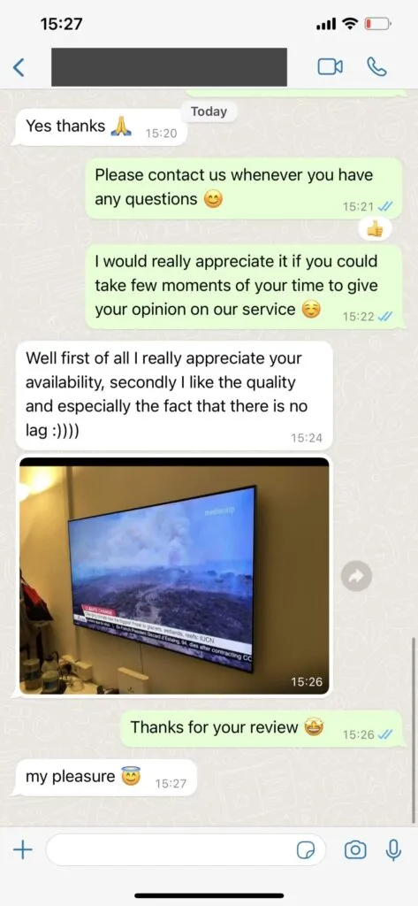 StreamQ IPTV Customer WhatsApp Review Screenshot 2